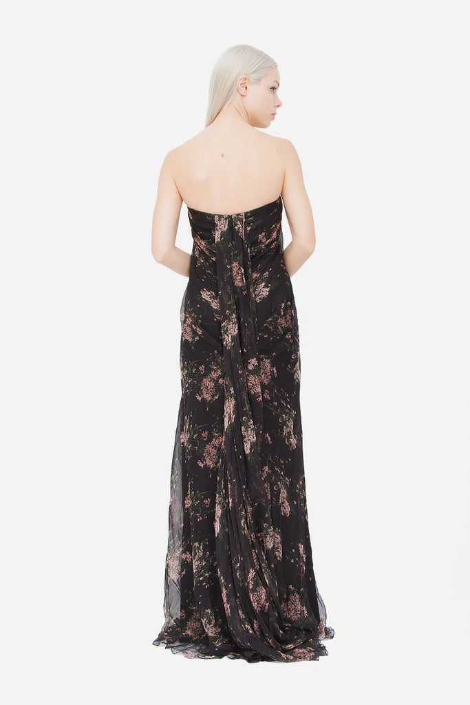 SWEATPEA PRINT CHIFFON GOWN WITH TAGS