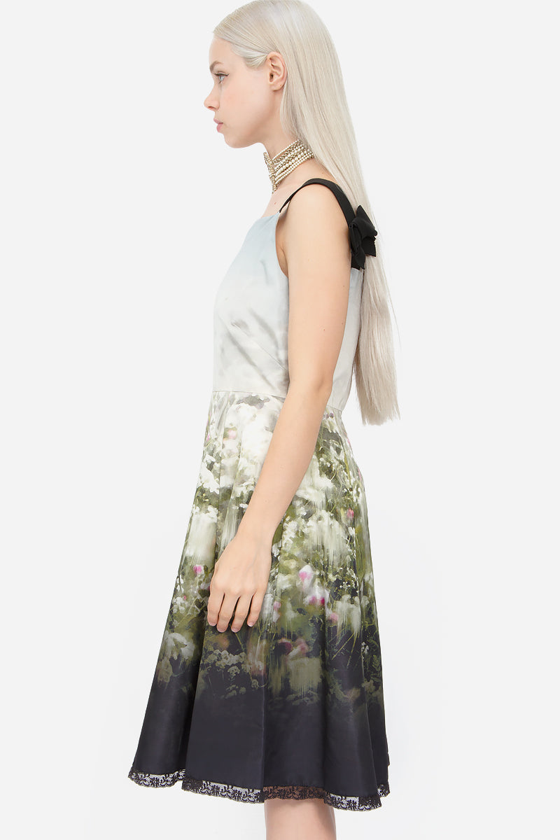 TAFFETA WATERCOLOR DRESS WITH TAGS
