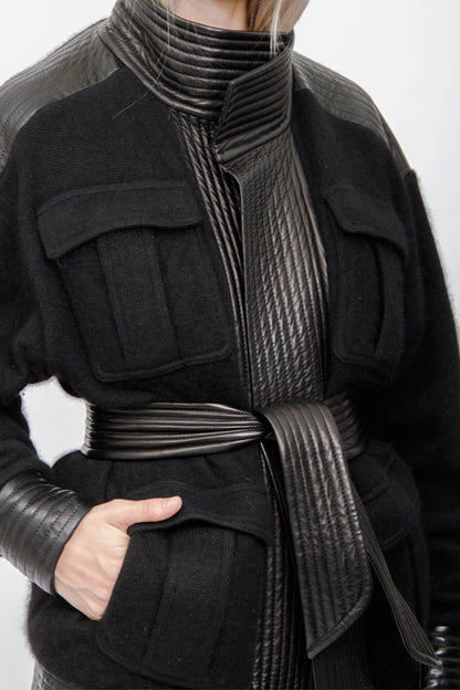 WOOL LEATHER WRAP JACKET