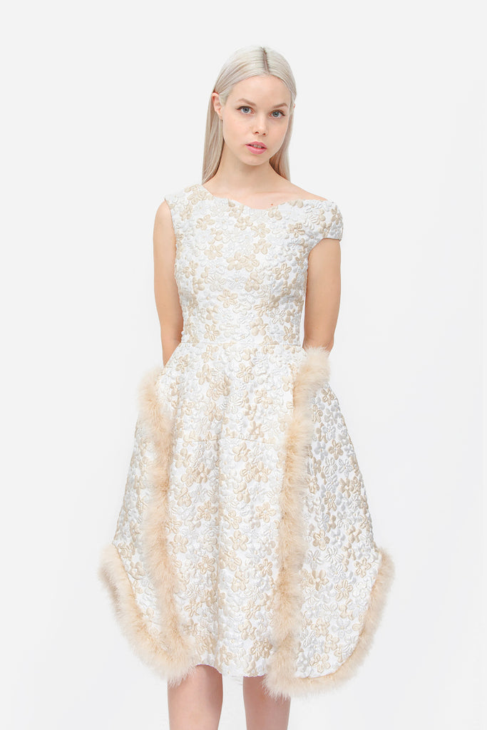 CHAMPAGNE MARABOU FEATHER DRESS