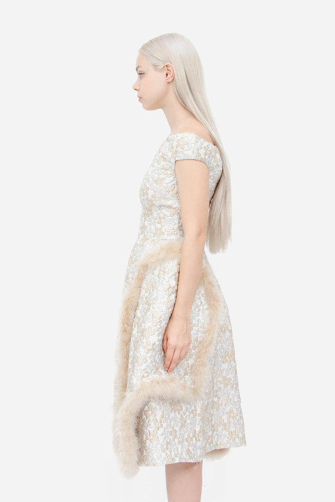 CHAMPAGNE MARABOU FEATHER DRESS