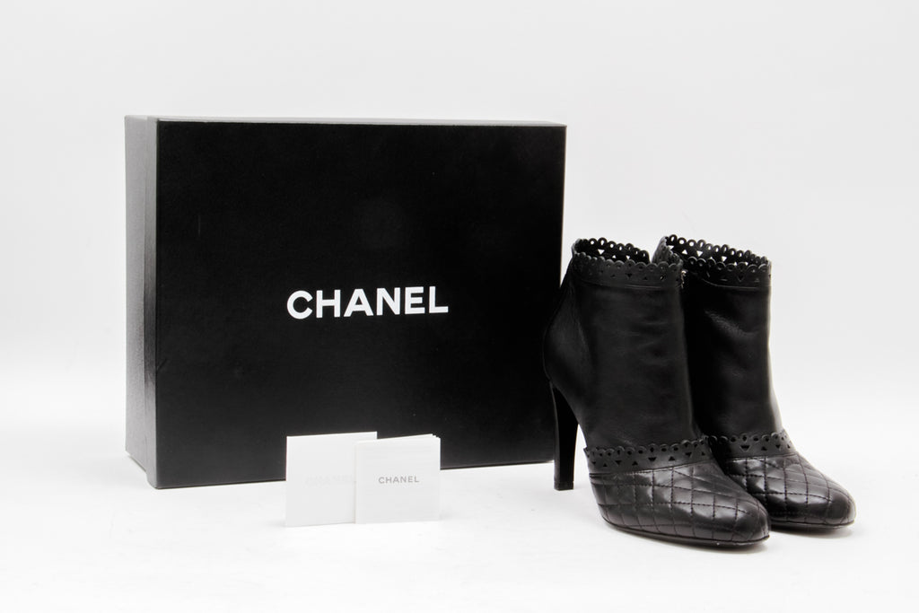 CHANEL, Shoes, Pre Loved Chanel Black And Metallic Gold Leather Graffiti  Ankle Booties Black