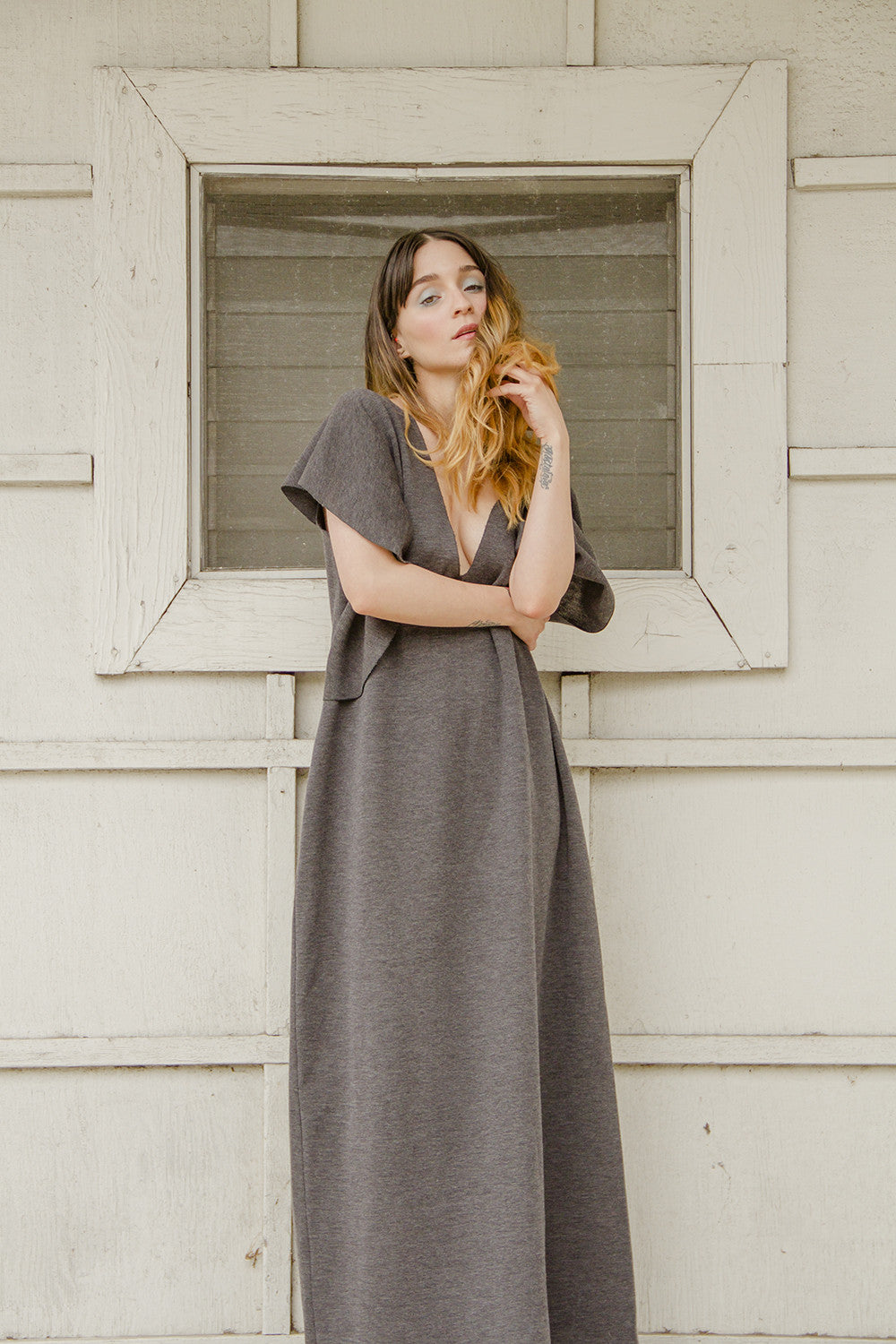 GRAY WOOL KNIT GOWN