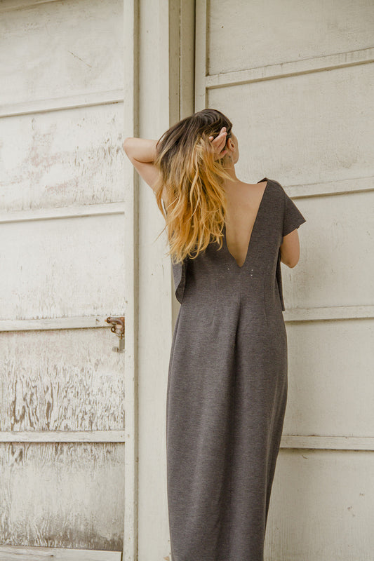 GRAY WOOL KNIT GOWN