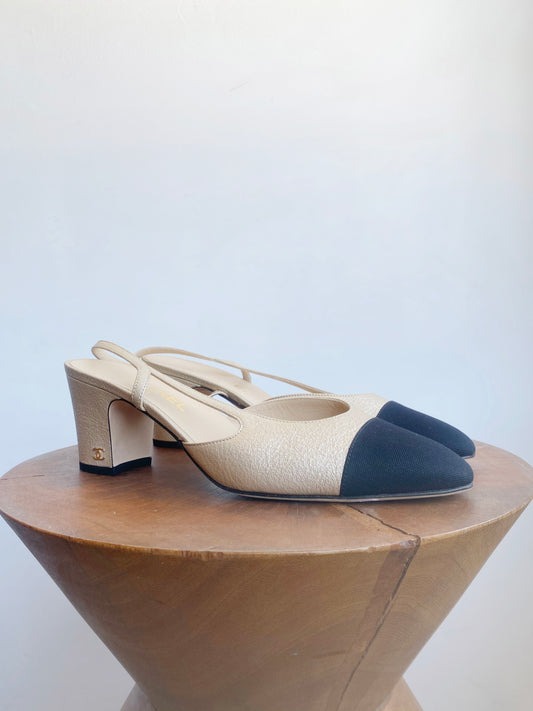 GOLD CAP TOE SLINGBACKS