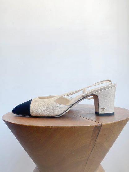 GOLD CAP TOE SLINGBACKS