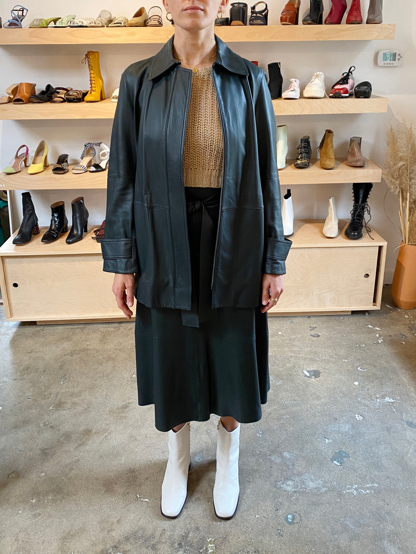 WATERCRESS HUNTER GREEN LEATHER TRENCH