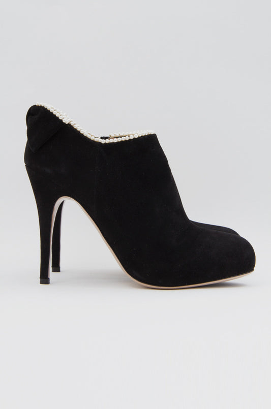 SUEDE PEARL TRIM ANKLE BOOTIES