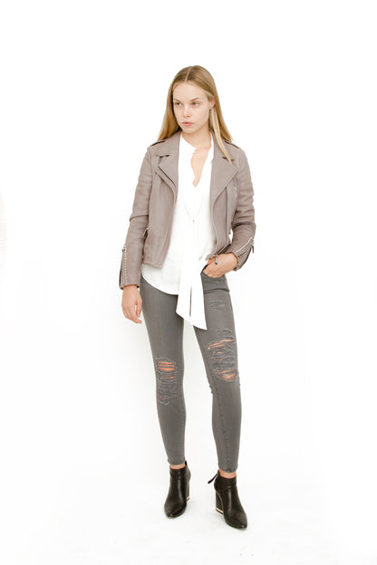 STUDDED GRAY LEATHER JACKET