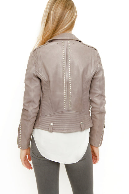 STUDDED GRAY LEATHER JACKET