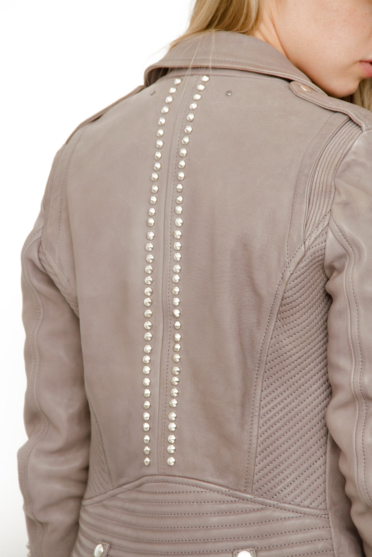 STUDDED GRAY LEATHER JACKET