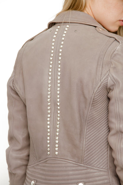 STUDDED GRAY LEATHER JACKET