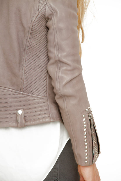 STUDDED GRAY LEATHER JACKET