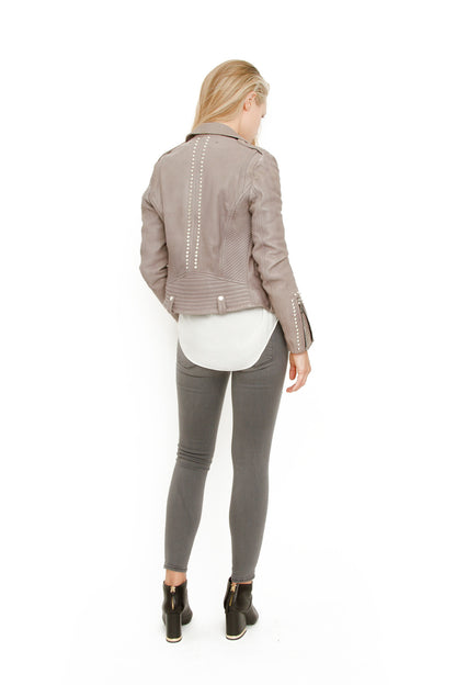 STUDDED GRAY LEATHER JACKET