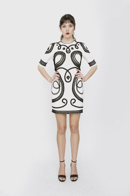 SHORT SCROLL EMBROIDERED DRESS