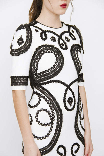 SHORT SCROLL EMBROIDERED DRESS