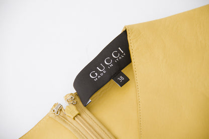 MUSTARD YELLOW LEATHER SILK DRESS
