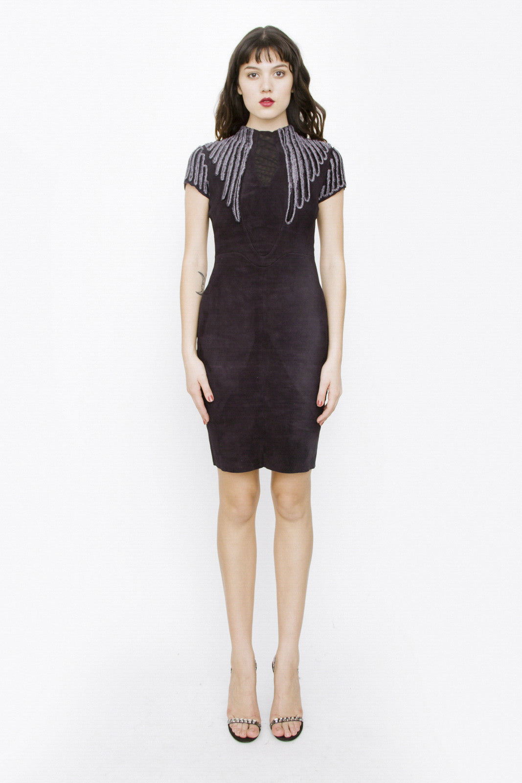 SUEDE EMBROIDERED DRESS