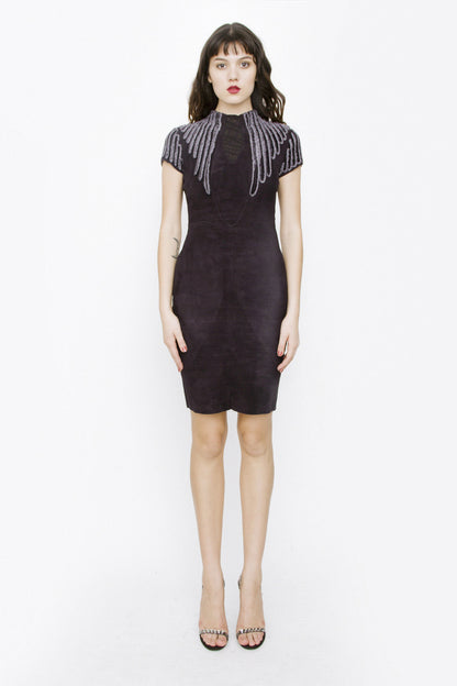 SUEDE EMBROIDERED DRESS