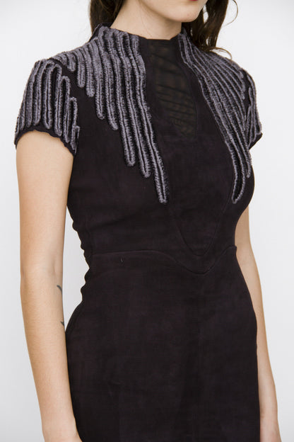 SUEDE EMBROIDERED DRESS