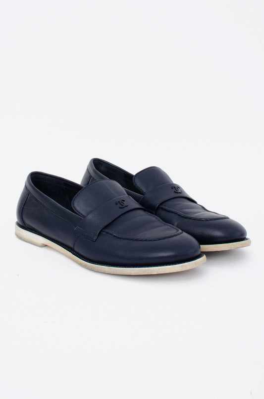 NAVY LEATHER MOCASSIN