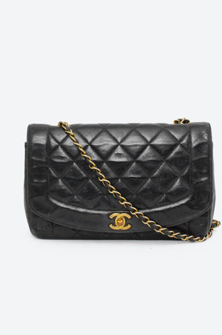 Chanel Matelasse Diana Flap Chain Shoulder Leather Shoulder Bag Black  Auction