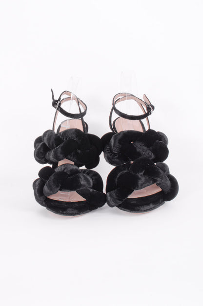 BRAIDED VELVET HEELS