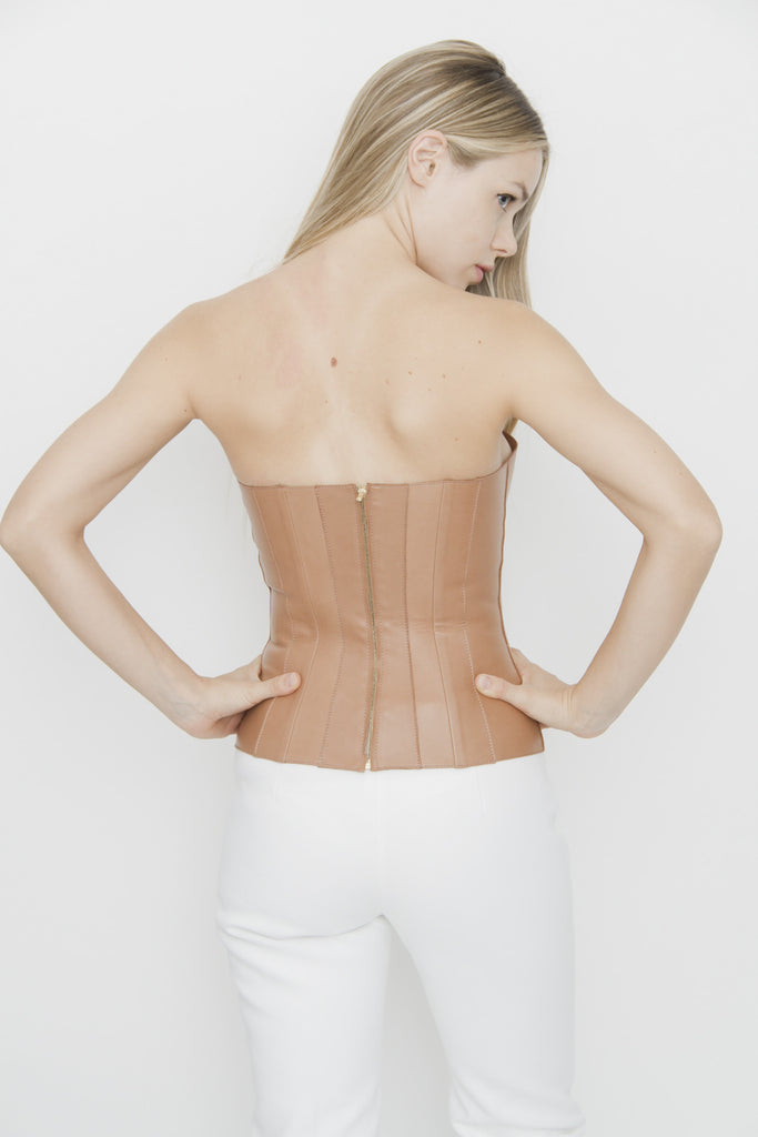 NUDE LEATHER BUSTIER TOP