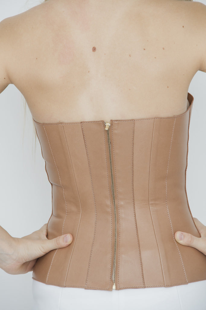 NUDE LEATHER BUSTIER TOP