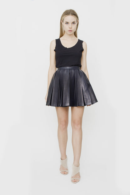 PLEATED LEATHER MINI SKIRT