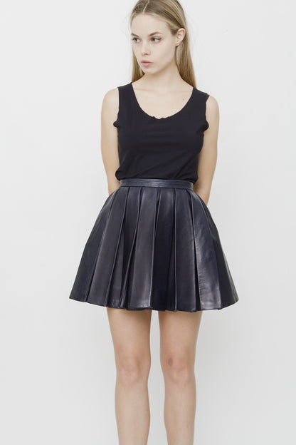 PLEATED LEATHER MINI SKIRT