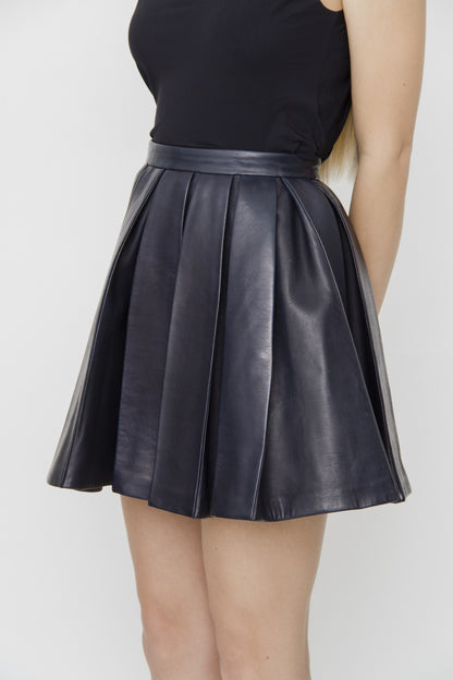 PLEATED LEATHER MINI SKIRT
