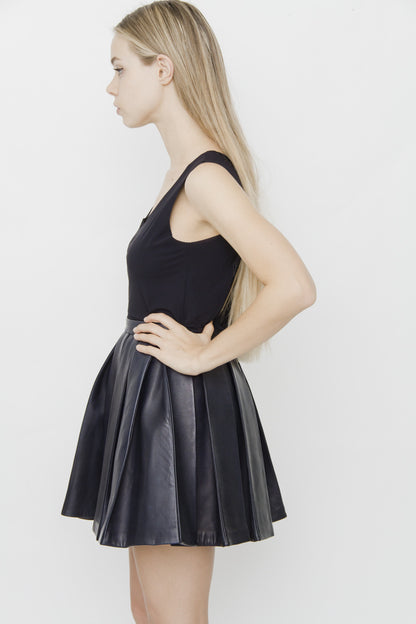 PLEATED LEATHER MINI SKIRT