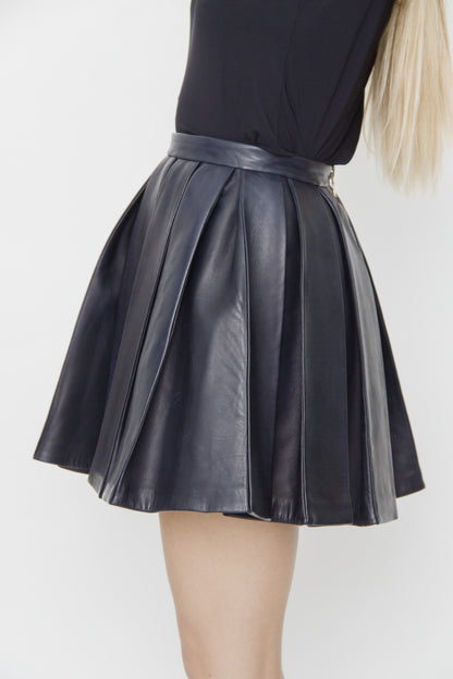 PLEATED LEATHER MINI SKIRT
