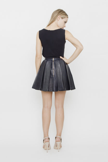 PLEATED LEATHER MINI SKIRT
