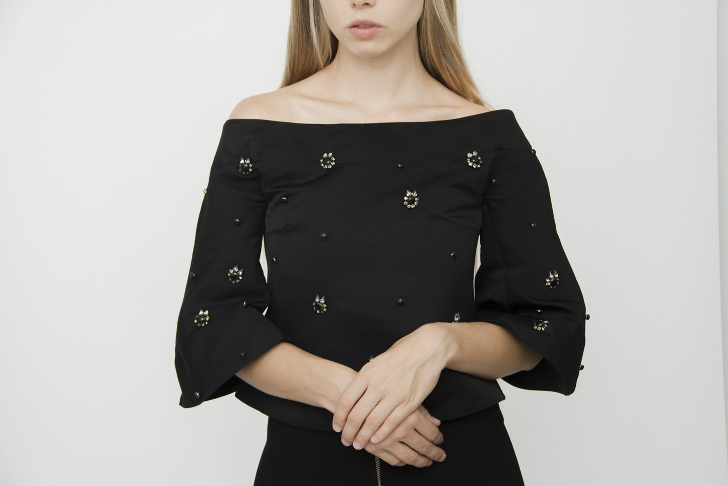 OFF THE SHOULDER BEADED BLOUSE