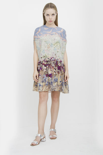 LANDSCAPE DROPWAIST SILK DRESS