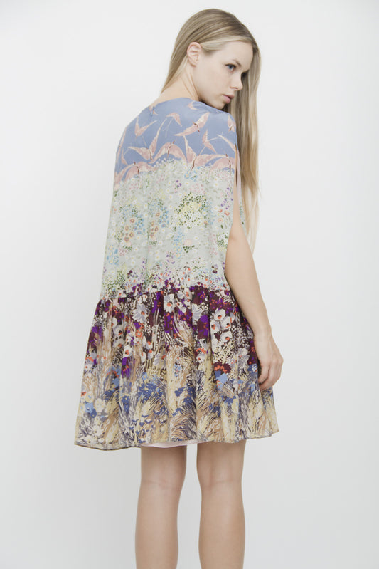 LANDSCAPE DROPWAIST SILK DRESS