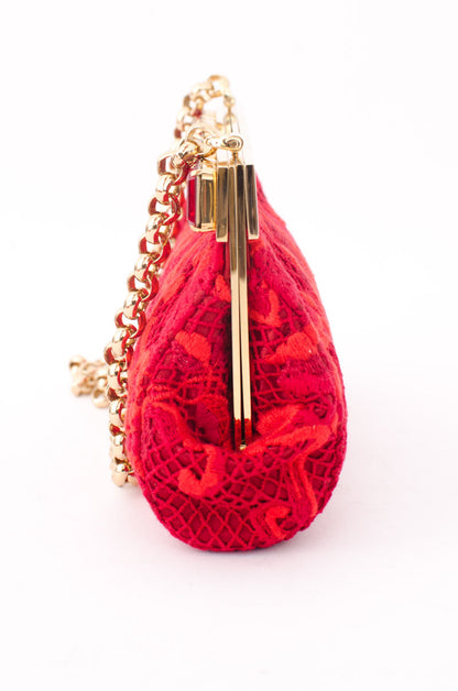RICAMO POCHETTE RED LACE CLUTCH