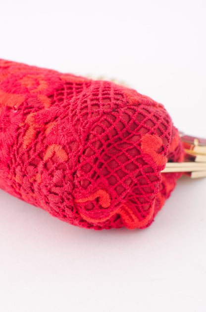 RICAMO POCHETTE RED LACE CLUTCH