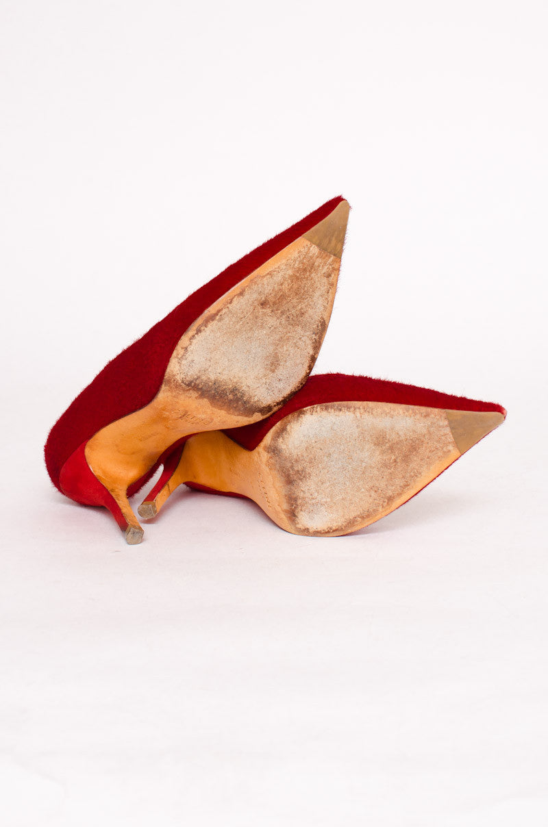RED PONYHAIR PUMPS