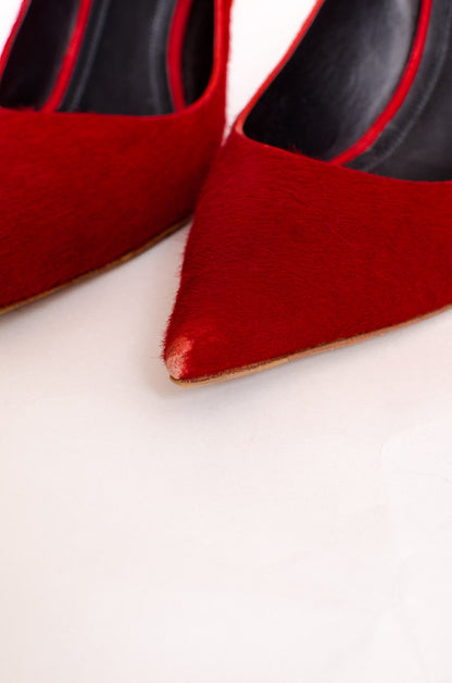 RED PONYHAIR PUMPS