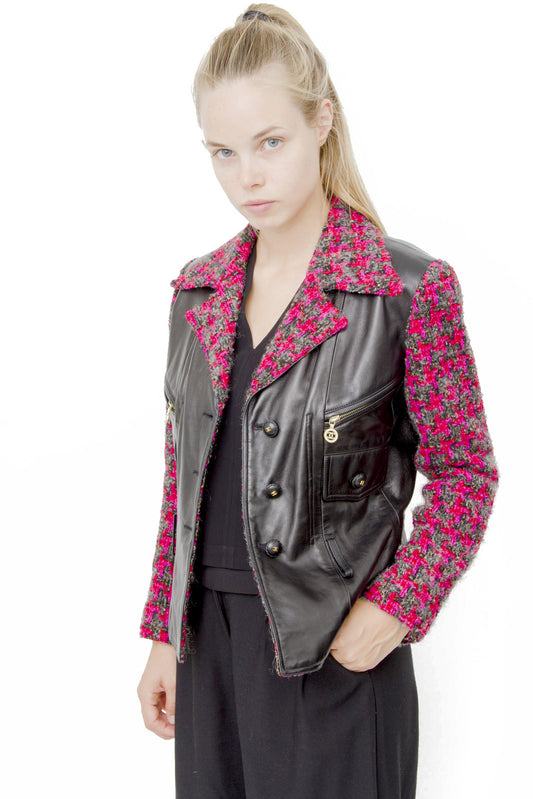 LEATHER AND TWEED MOTO JACKET