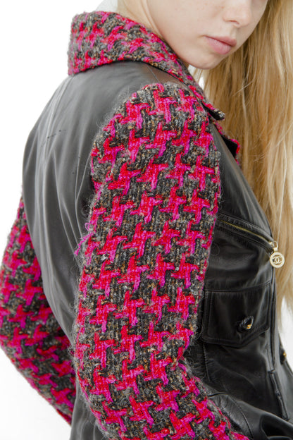 LEATHER AND TWEED MOTO JACKET