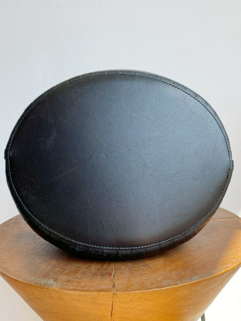 Oval Pleated Camera Bag in Black Lambskin