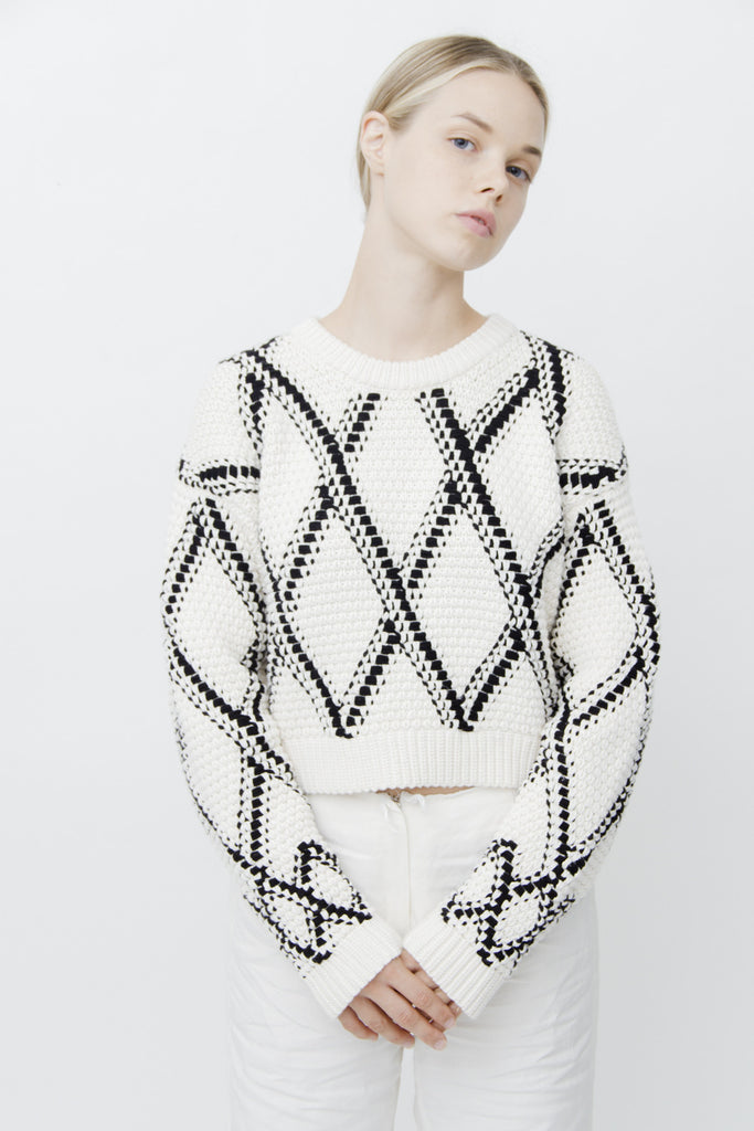 GRID CROPPED KNIT SWEATER