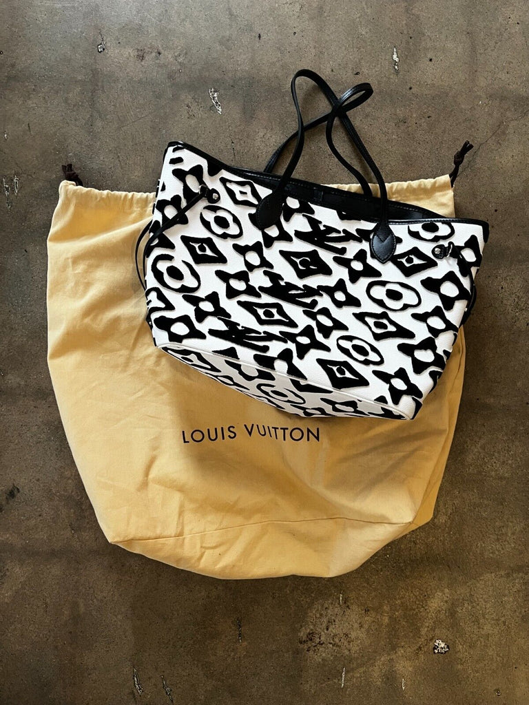 Louis Vuitton Neverfull MM & Pouch Urs Fischer Black Red Handle Shoulder Bag