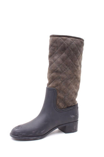 BROWN GRAY QUILTED BOOTS