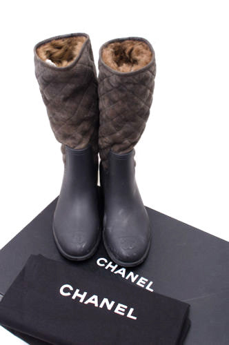 BROWN GRAY QUILTED BOOTS