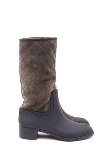 BROWN GRAY QUILTED BOOTS